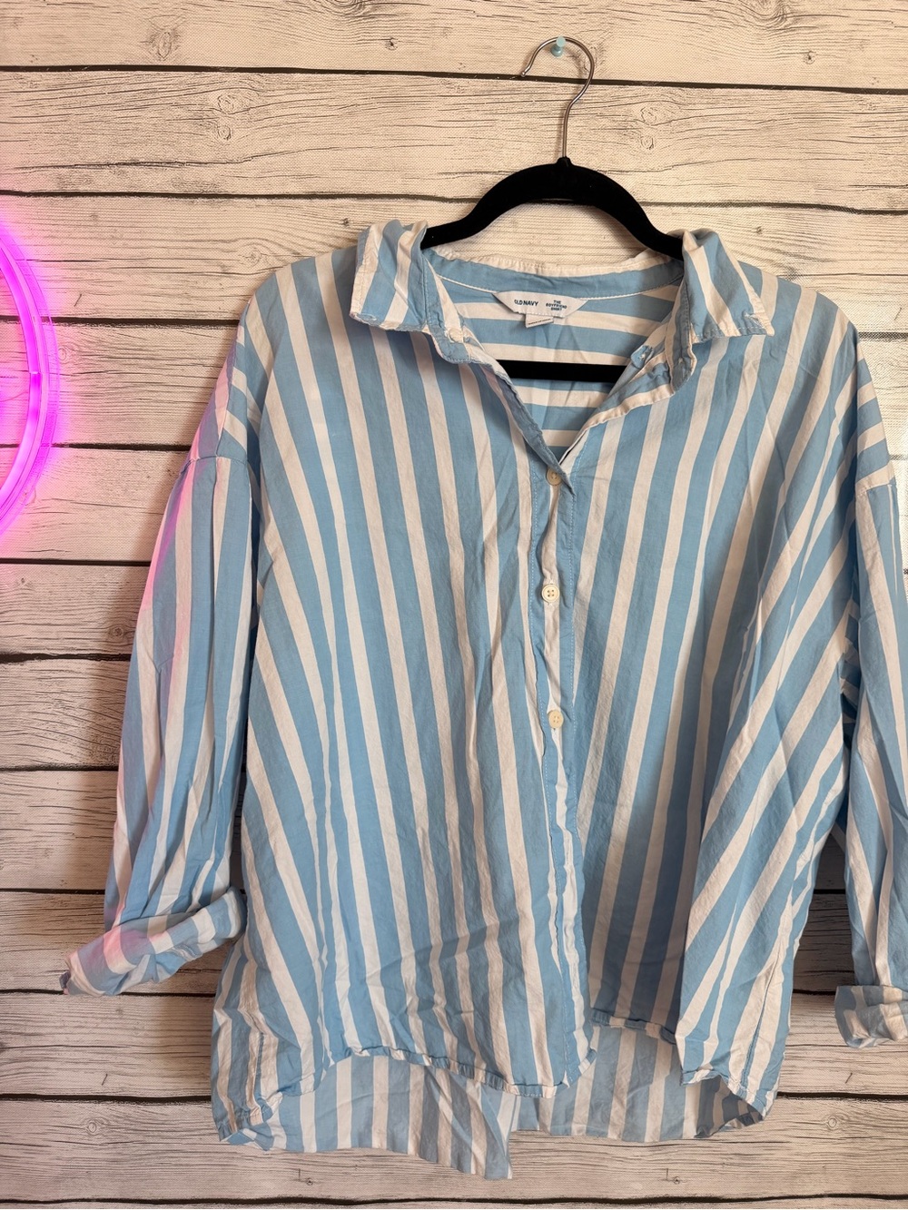 Old Navy Blue and White Vertical Stripe Button-Down Shirt